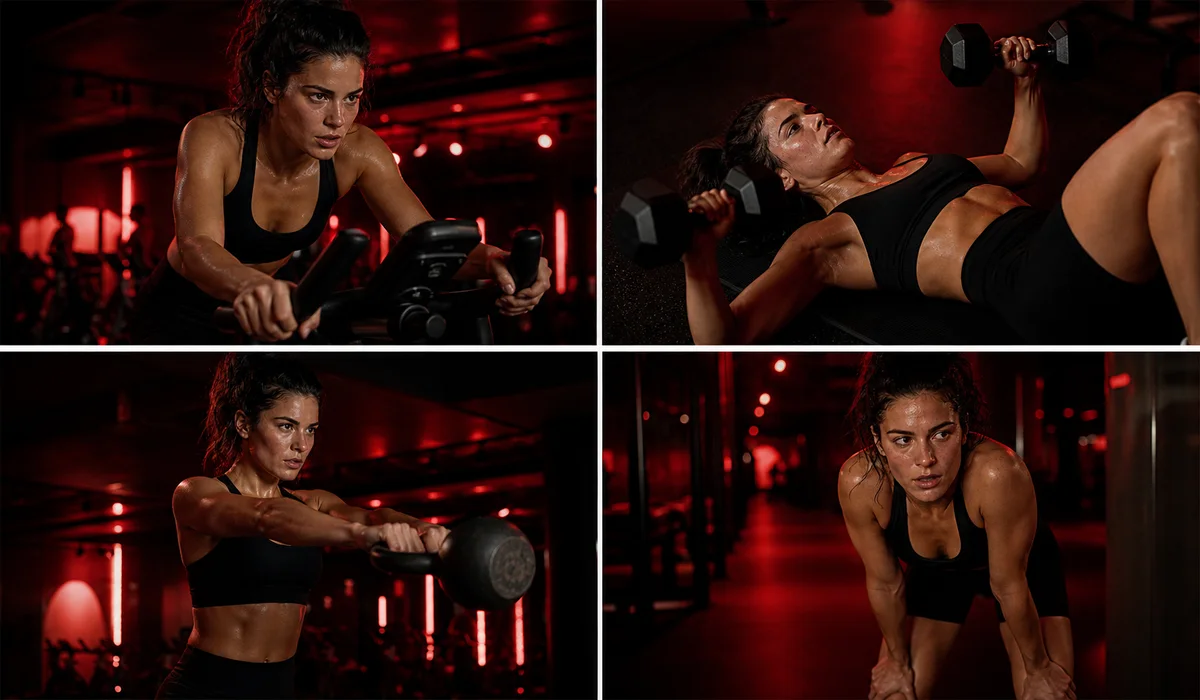 Four red-lit workout moments from the weekly recap